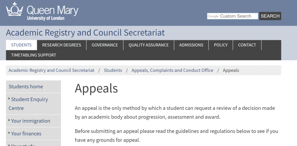 ARCS appeals screenshot